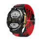 Red and black braided nylon watch band with adjustable buckle and contrasting weave