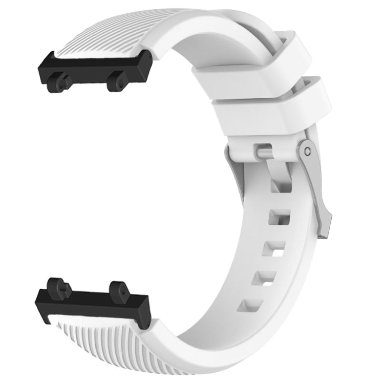 White silicone twill watch band for Amazfit T-Rex 2, ridged strap links and clasp.