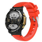 Red silicone twill watch band for Amazfit T-Rex 2, textured ridged strap with buckle.