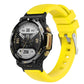 Yellow silicone twill watch band for Amazfit T-Rex 2, textured ridged strap with buckle.
