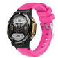 Rose red silicone twill watch band for Amazfit T-Rex 2, textured ridged strap with buckle.