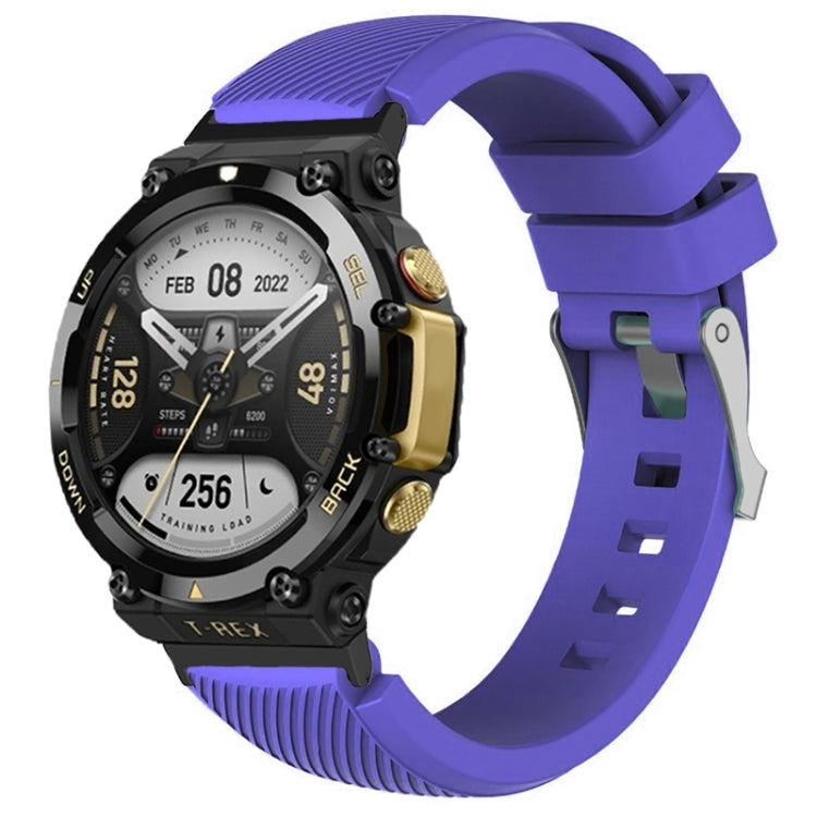 Purple silicone watch band with ribbed strap and buckle, for smart watch