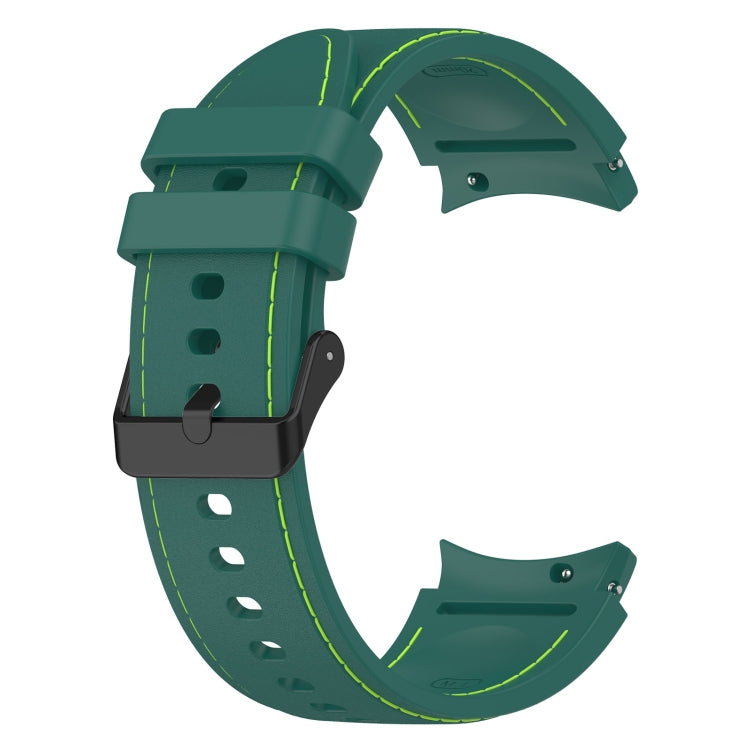 Leather-textured silicone watch band, dark teal with lime green edge stitching.