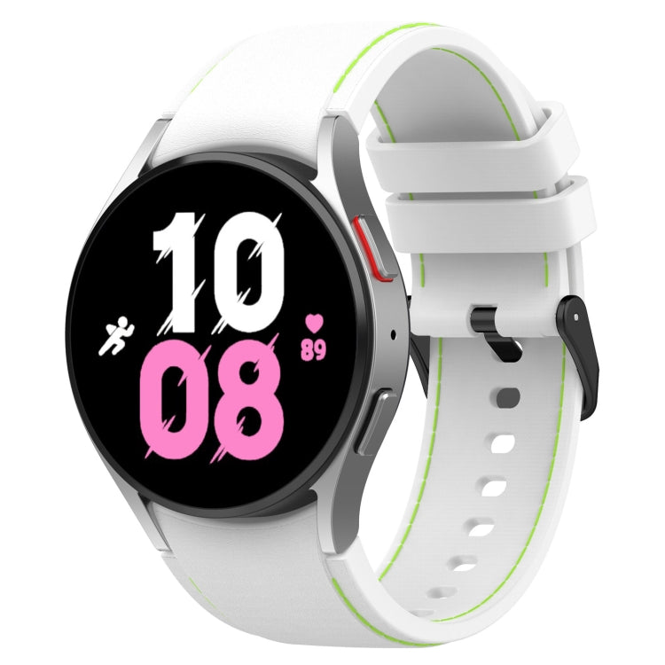 Silicone watch band with leather texture, white with green accents and perforations