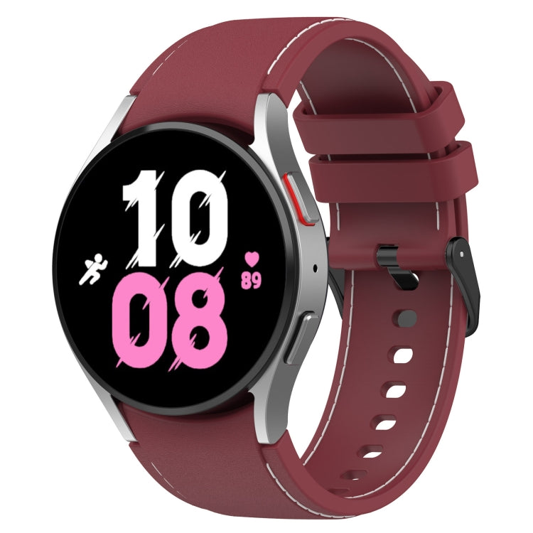 Silicone watch band with leather texture, burgundy with darker trim and perforations