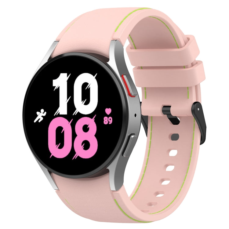 Silicone watch band with leather texture, light pink with green accents and perforations