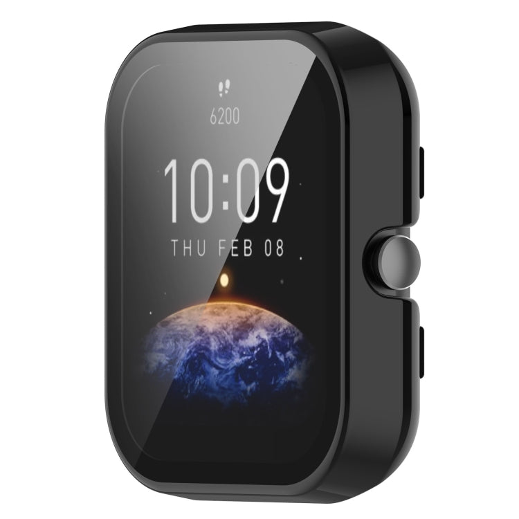 Black protective watch case with clear front film and side button cutouts.