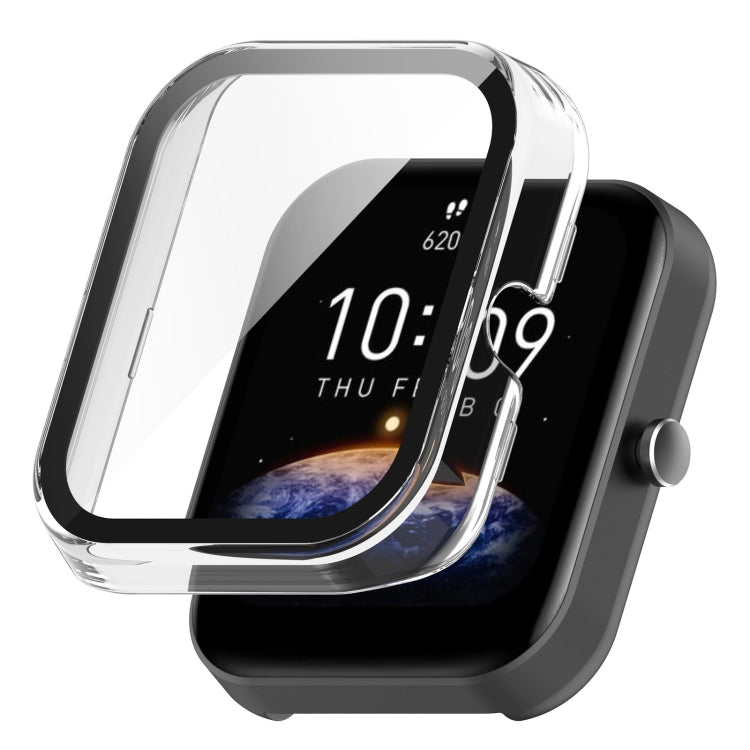 Transparent white protective watch case with clear screen film and side button cutouts.