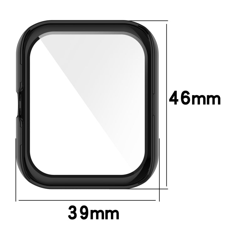 Black fully enclosed watch case dimensions: 39mm wide, 46mm tall