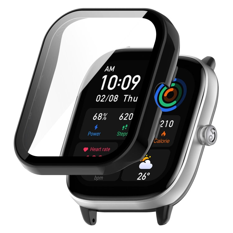 Dark gray protective watch case with transparent film and side stand hardware.