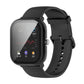 Tempered glass watch case with black protective frame and black strap