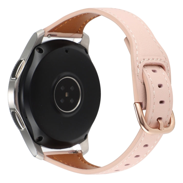 22mm genuine leather watch band in light pink with rose-gold reverse buckle and strap holes