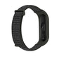 Nylon two-section loop watch band with textured dark gray woven strap and black watch case