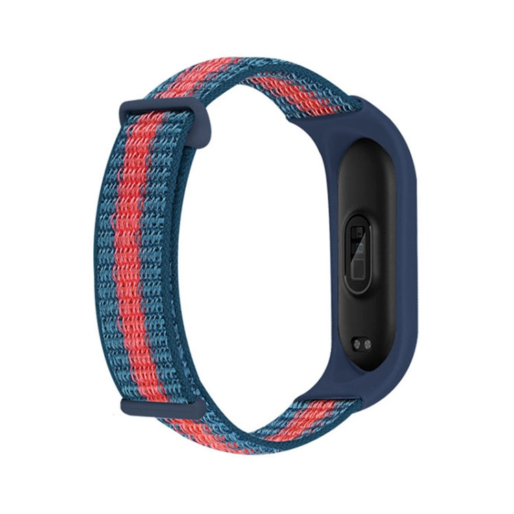 Nylon two-section loop watch band with red-and-blue woven strap and dark navy clasp