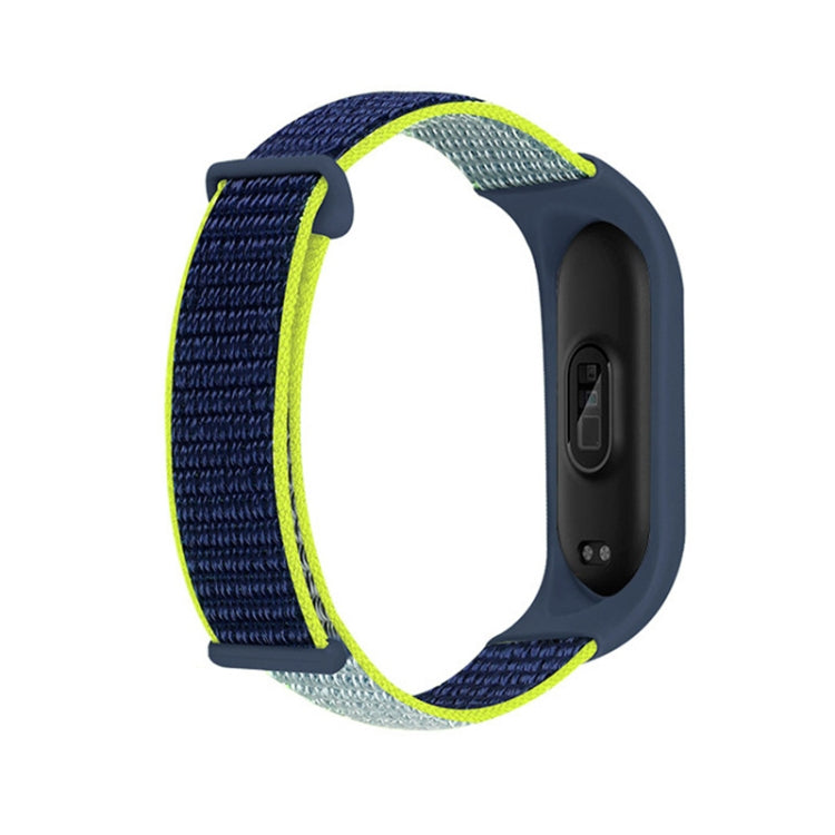 Nylon two-section loop watch band with navy woven strap and neon-lime edge