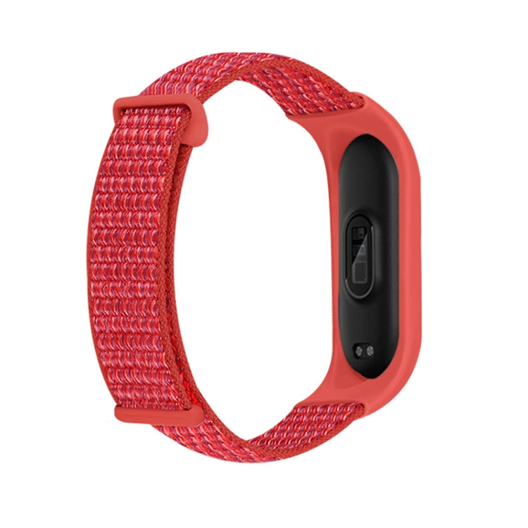 Red nylon loop watch band with matching red case and black button