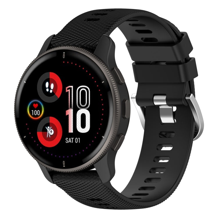 Black silicone watch band with cross-textured pattern and metal clasp