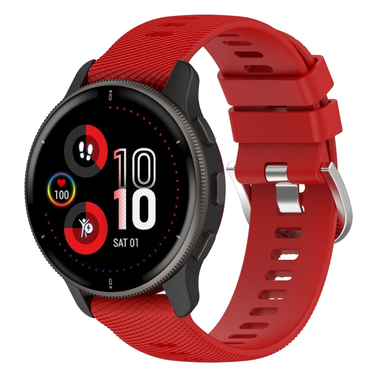 Red silicone watch band with cross-textured finish and secure clasp