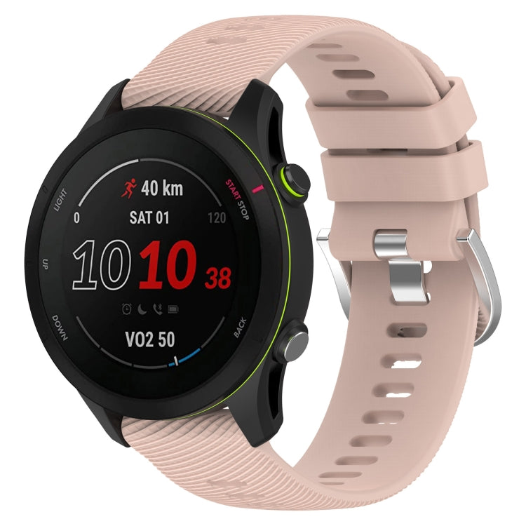 Light pink cross-textured silicone watch band with secure clasp, 18mm width.
