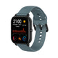 Steel blue soft silicone smartwatch band with adjustable holes and clasp.