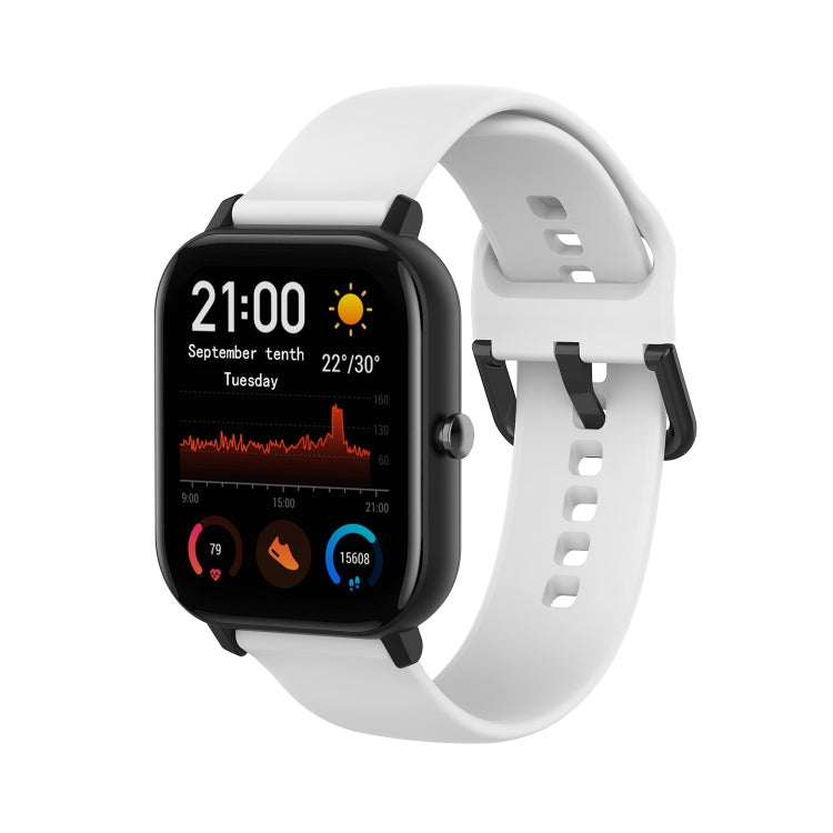 White soft silicone watch band with perforated holes and buckle clasp