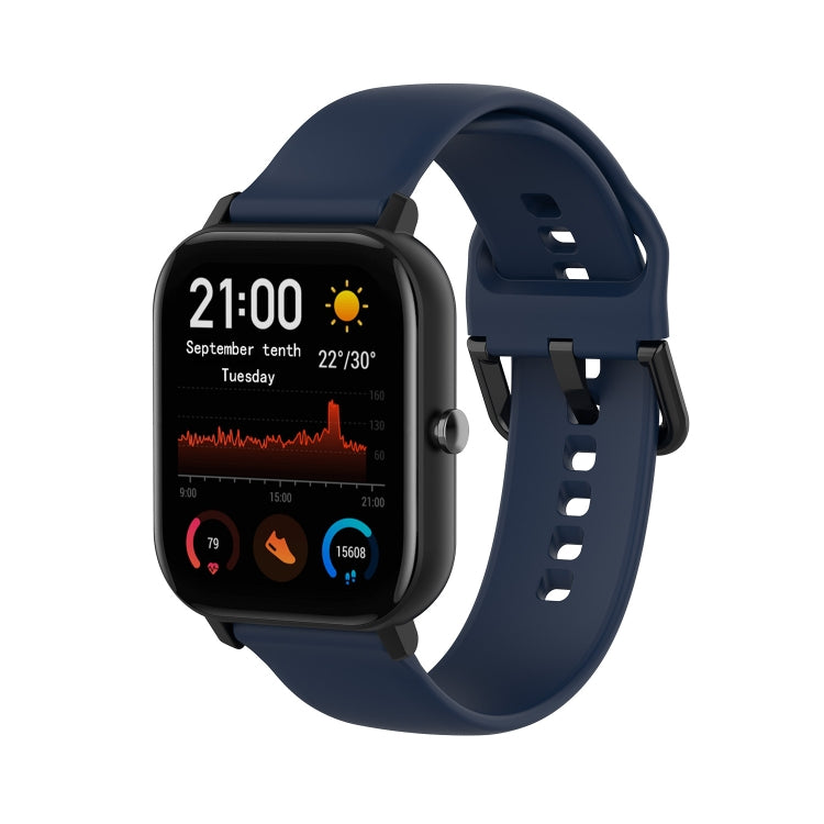 Midnight blue soft silicone watch band with perforated holes and buckle clasp