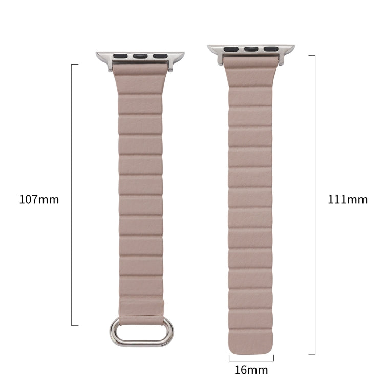 Adjustable beige watch band with metal end lugs and loop buckle, pair shown