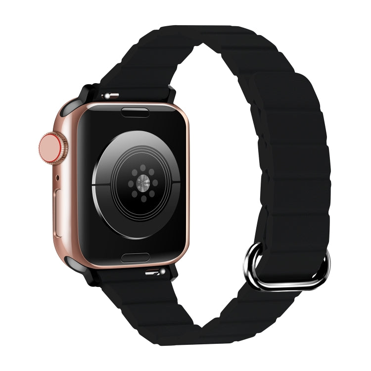 Magnetic watch band with reverse buckle, black silicone for Apple Watch