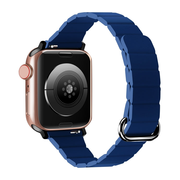 Magnetic watch band with reverse buckle, blue silicone for Apple Watch