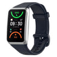 Dark blue soft silicone watch band with adjustable holes and buckle clasp.