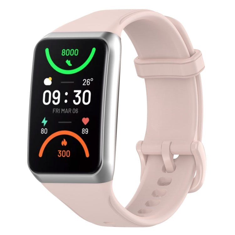 Light pink soft silicone watch band with adjustable holes and buckle clasp.