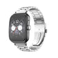 Silver three-bead flat stainless steel watch band with flat buckle clasp, worn on smartwatch