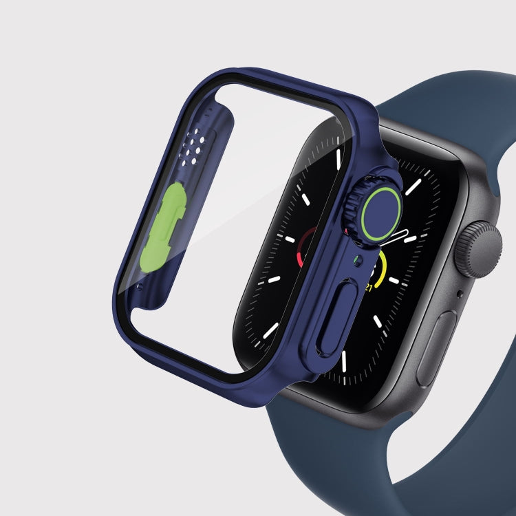 45mm smartwatch protective case, dark blue frame with green detachable button