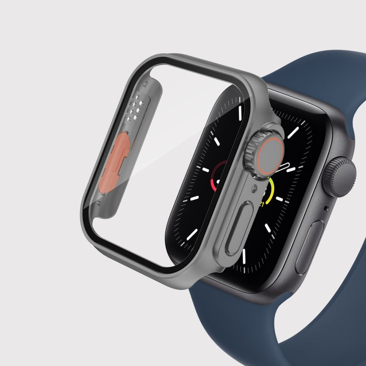 45mm smartwatch protective case, gray frame with transparent front and detachable button