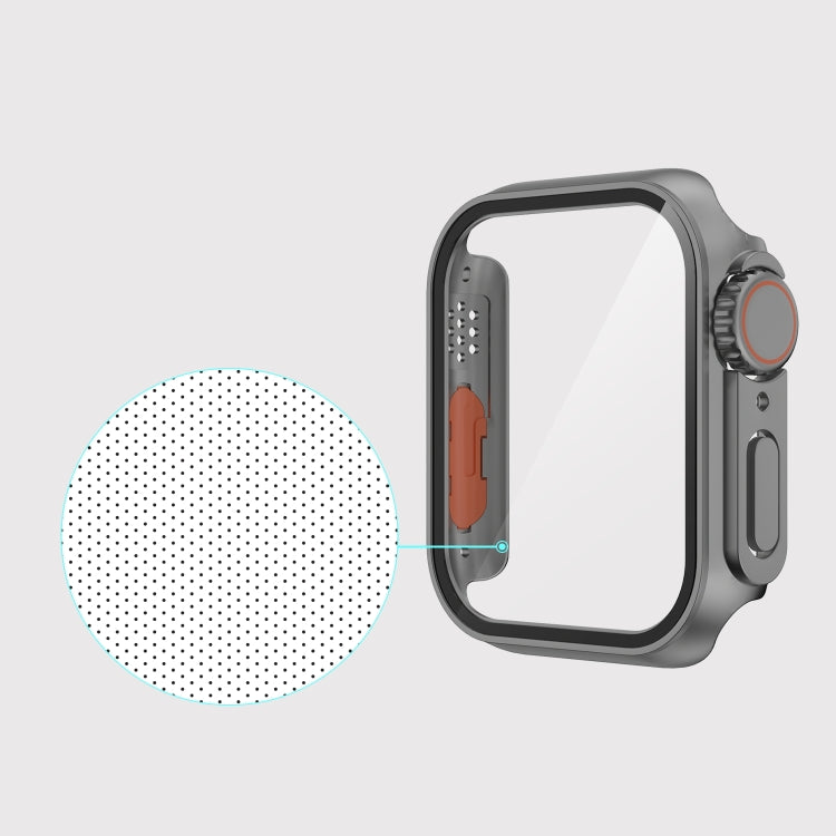 45mm smartwatch protective case, gray frame with detachable button and orange side accents