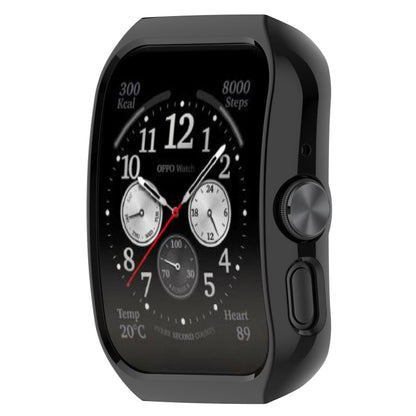 Black protective watch case with rounded frame and side buttons, for OPPO Watch.