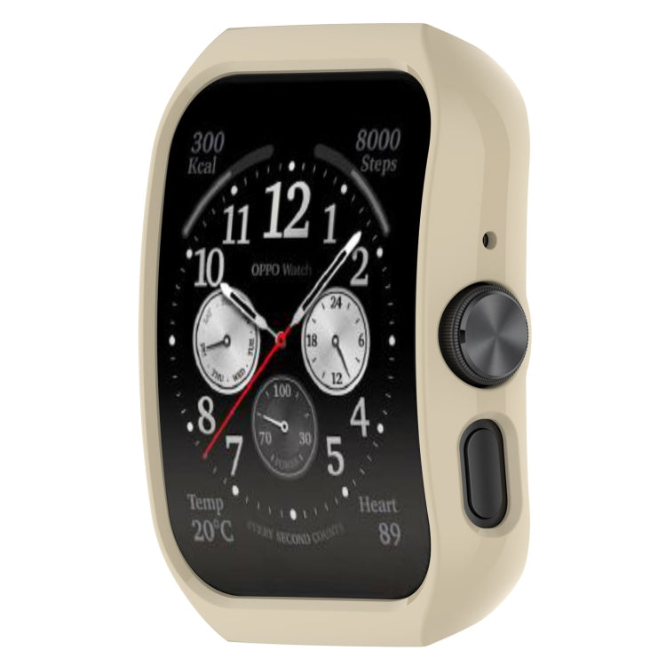 Ivory white protective watch case with rounded bezel and side buttons, for OPPO Watch.