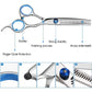 Hair cutting scissors with blue finger rings and thinning shear comb blade