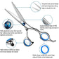 Hair scissors with blue finger rings and stainless steel cutting edges