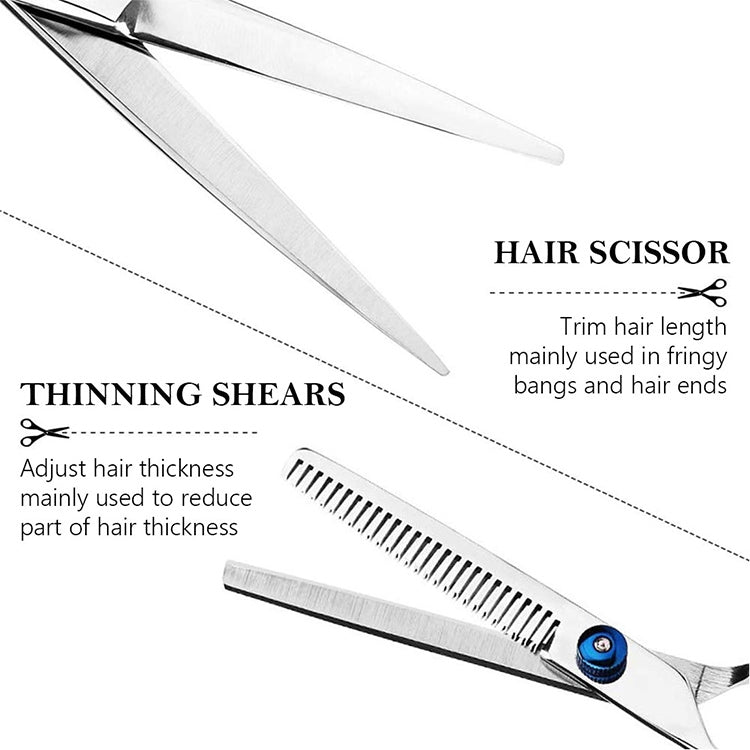 Thinning shear with stainless steel teeth and long straight handle