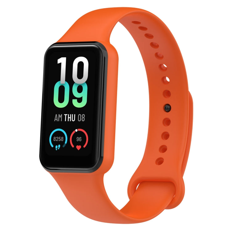 Silicone watch band for Amazfit Band 7, orange strap with perforations and clasp