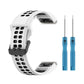 Two-tone silicone watch band with perforated strap and metal clasp; white with blue tools.