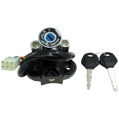 Motorcycle ignition switch with two keys, key cylinder, and wire connectors