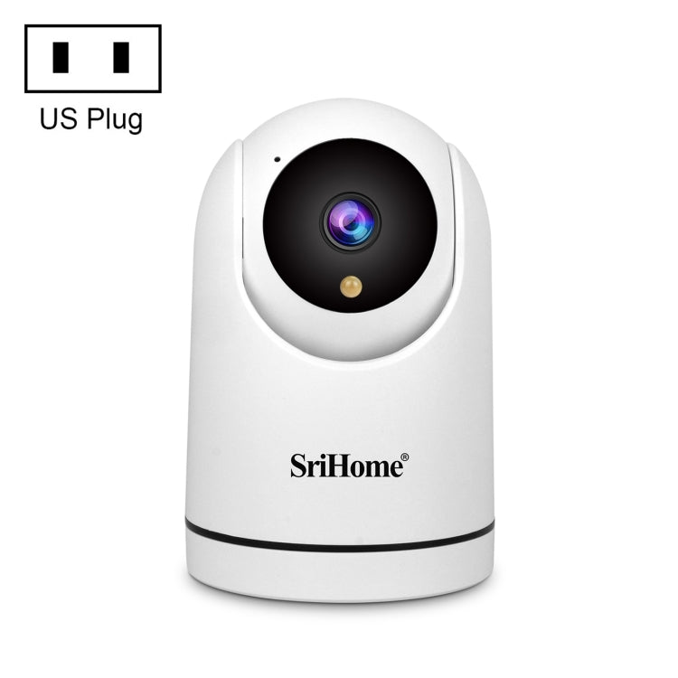 White SriHome indoor pan-tilt WiFi surveillance camera with US plug