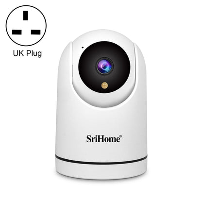 White SriHome indoor pan-tilt WiFi surveillance camera with UK plug