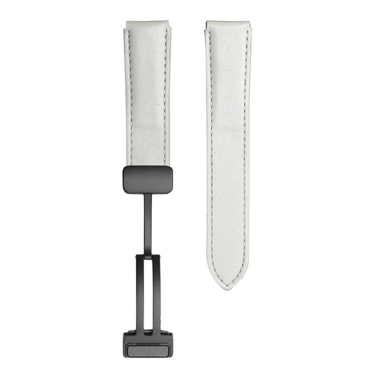 Genuine leather watch band in white with black buckle and stitched edges for Samsung Watch