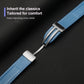 Blue genuine leather watch band with silver folding buckle and stitched edges
