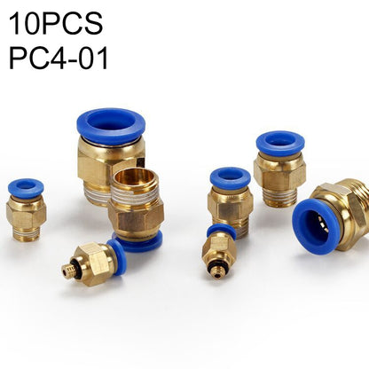 Brass straight pneumatic quick fitting connector with blue push-in collet, multi-pack view