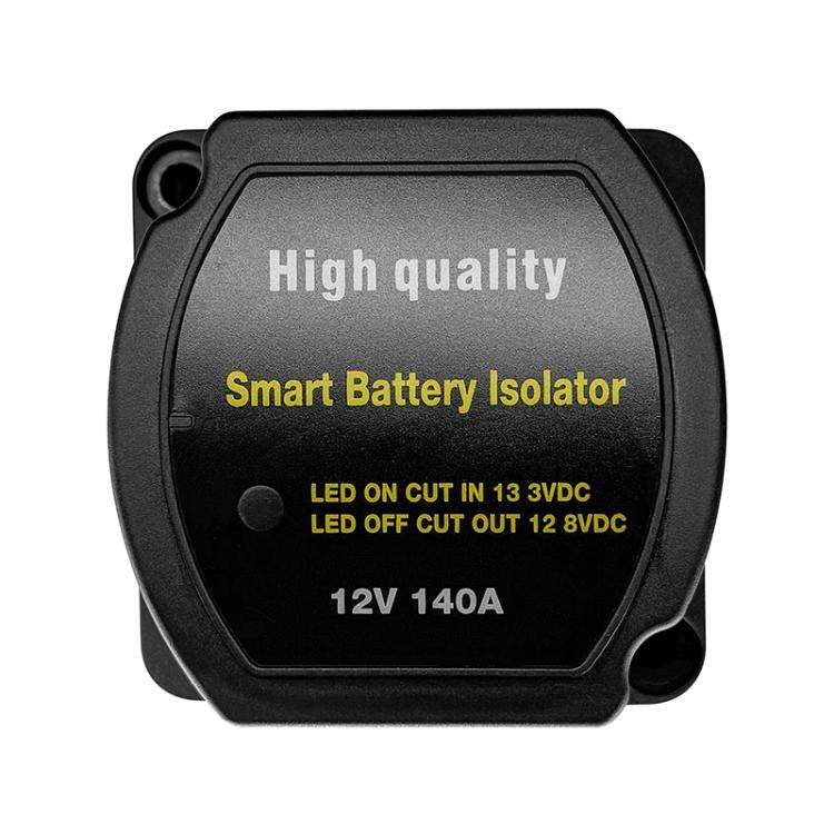 Black 12V 140A smart battery isolator relay with LED indicator panel