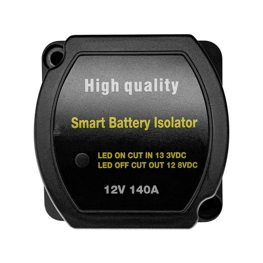 Black 12V 140A smart battery isolator relay with LED indicator panel